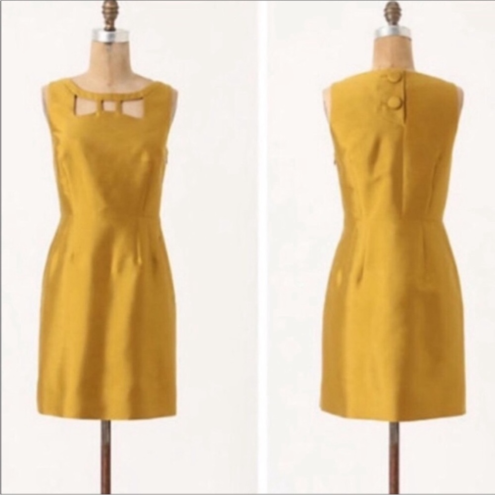 Anthropologie Maeve yellow gold Silk Dress